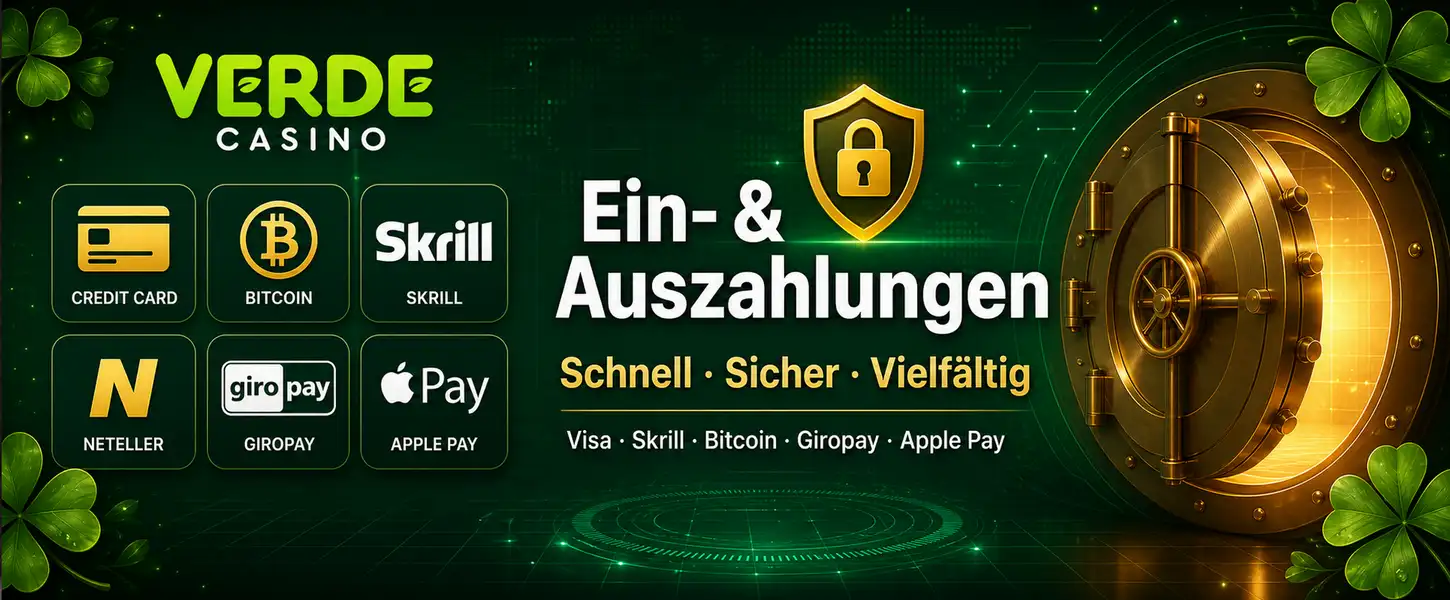 Verde Casino Zahlungsmethoden - Visa, Bitcoin, Skrill, Giropay und Apple Pay verfügbar