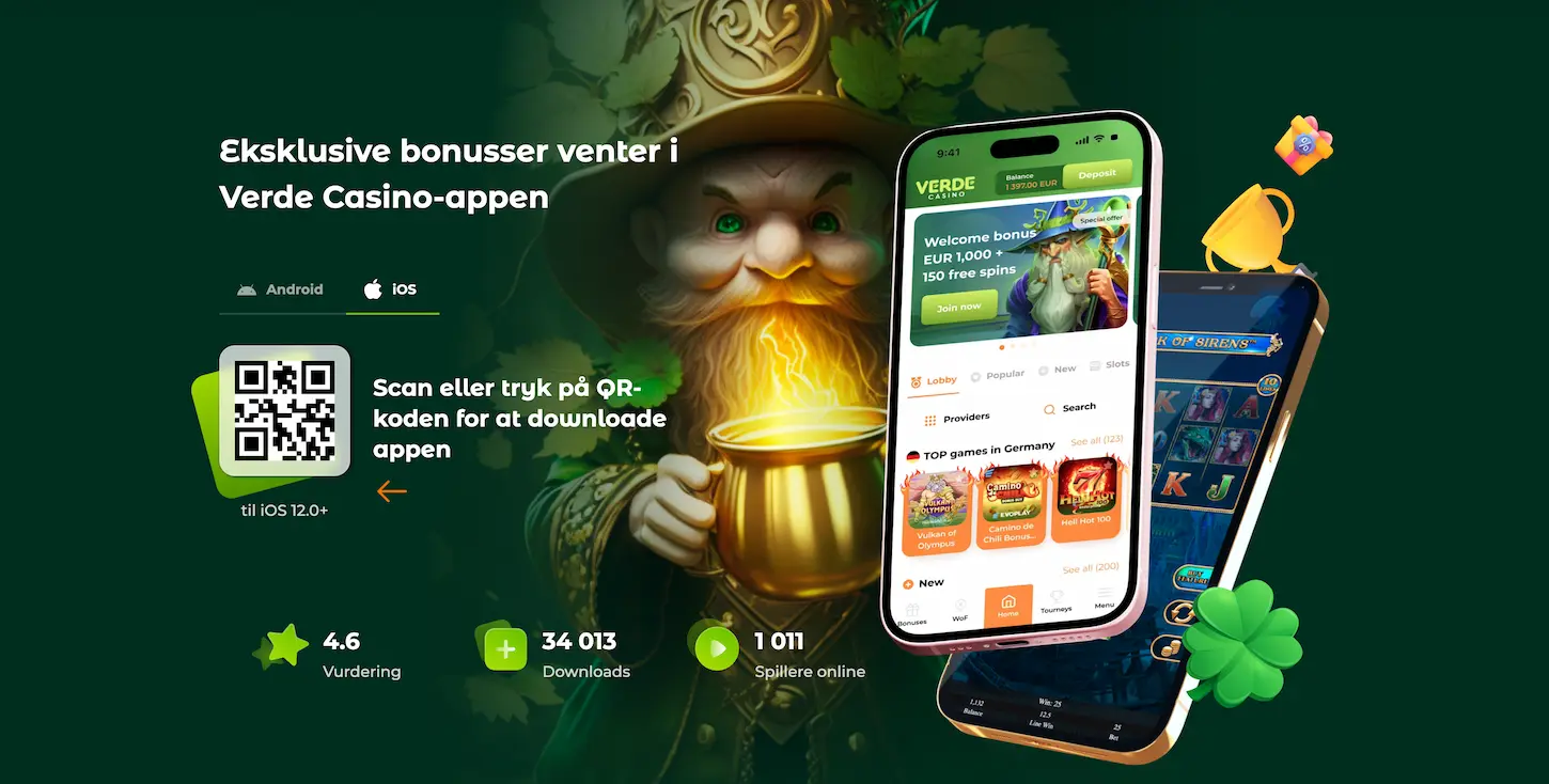 Eksklusive bonusser i Verde Casino-appen – scan QR-koden for at downloade